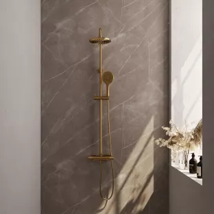 Brauer Gold Carving Rain shower set surface-mounted - main shower 20 cm - sliding bar - hand shower round 3 settings - brushed gold pvd