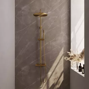 Brauer Gold Carving Rain shower set surface-mounted - main shower 30 cm - sliding bar - hand shower rod 1 position - brushed gold pvd