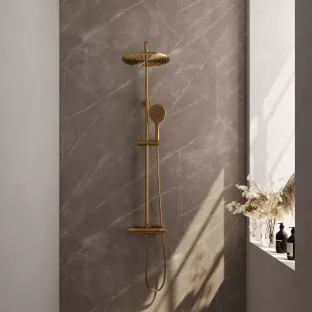 Brauer Gold Carving Rain shower set surface-mounted - main shower 30 cm - sliding bar - hand shower round 3 settings - brushed gold pvd