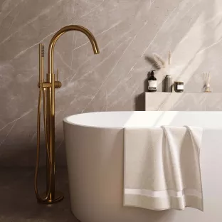 Brauer Gold Carving freestanding bath tap - rod hand shower - brushed gold pvd