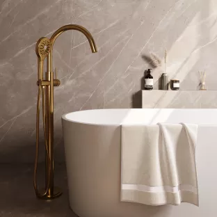 Brauer Gold Carving freestanding bath tap - 3 position hand shower - brushed gold pvd