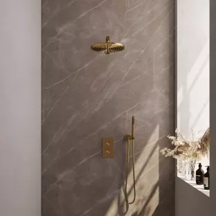 Brauer Gold Edition built-in set with 3-way thermostat - overhead shower 30 cm - straight wall arm - rod hand shower - wall connection - brushed gold pvd