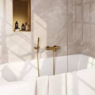 Brauer Gold Edition Surface-mounted Bath shower thermostatic tap - wall bracket - rod hand shower - shower hose - gold brushed PVD