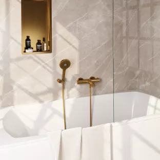 Brauer Gold Edition Surface-mounted Bath shower thermostatic tap - wall bracket - round hand shower 3 settings - shower hose - gold brushed PVD