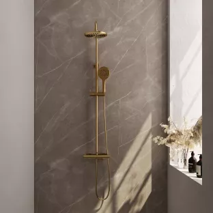 Brauer Gold Edition Rain shower set surface-mounted - main shower 20 cm - sliding bar - hand shower round 3 settings - brushed gold pvd