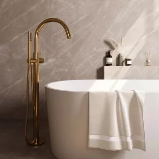 Brauer Gold Edition freestanding bath tap - rod hand shower - brushed gold pvd