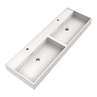 Brauer Gravity washbasin - mineral marble - 140x46 cm - 2 basins - 2 tap holes - Gloss white