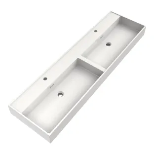 Brauer Gravity washbasin - mineral marble - 160x46 cm - 2 basins - 2 tap holes - Gloss white