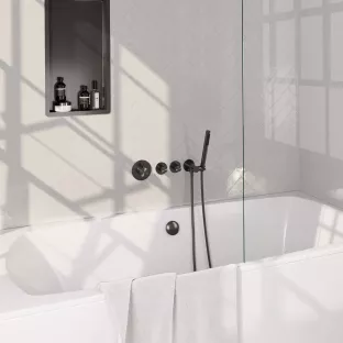 Brauer Gunmetal Carving built-in bath thermostat with bath filling combination - rod hand shower - shower hose - wall connection bend - Brushed Gunmetal PVD