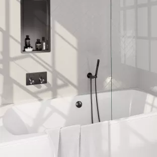 Brauer Gunmetal Edition built-in bath thermostat with push buttons - bath filling combination - rod hand shower - shower hose - wall connection bend - Brushed Gunmetal PVD