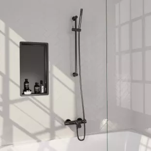 Brauer Gunmetal Carving Surface-mounted Bath shower thermostat tap - sliding bar - rod hand shower - shower hose - gunmetal brushed PVD