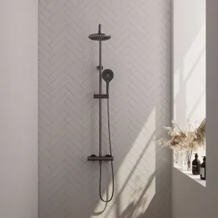 Brauer Gunmetal Carving Rain shower set surface-mounted - main shower 20 cm - sliding bar - hand shower round 3 settings - brushed gunmetal pvd