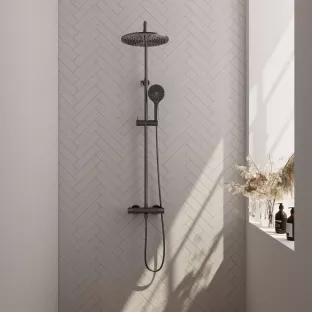 Brauer Gunmetal Carving Rain shower set surface-mounted - main shower 30 cm - sliding bar - hand shower round 3 settings - brushed gunmetal pvd