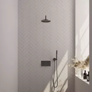 Brauer Gunmetal Carving Thermostatic Built-in Shower Set Push buttons - Overhead shower 20 cm - Curved wall arm - Rod hand shower - Wall connection - Brushed gunmetal PVD