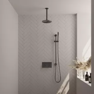 Brauer Gunmetal Carving Thermostatic Built-in Shower Set Push buttons - Overhead shower 20 cm - Ceiling arm - Rod hand shower - Sliding bar with connection bend - Brushed gunmetal PVD