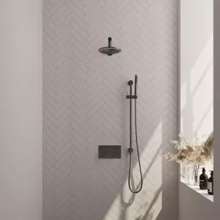 Brauer Gunmetal Carving Thermostatic Built-in Shower Set Push buttons - Overhead shower 20 cm - Straight wall arm - Rod hand shower - Sliding bar with connection bend - Brushed gunmetal PVD