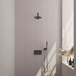 Brauer Gunmetal Carving Thermostatic Built-in Shower Set Push buttons - Overhead shower 20 cm - Straight wall arm - Rod hand shower - Wall connection - Brushed gunmetal PVD