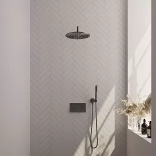 Brauer Gunmetal Carving Thermostatic Built-in Shower Set Push buttons - Overhead shower 30 cm - Curved wall arm - Rod hand shower - Wall connection - Brushed gunmetal PVD