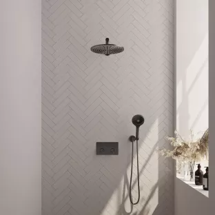 Brauer Gunmetal Carving Thermostatic Built-in Shower Set Push buttons - Overhead shower 30 cm - Straight wall arm - Round hand shower - Wall connection - Brushed gunmetal PVD