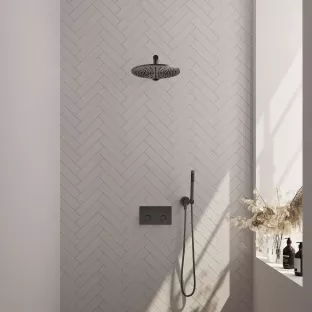 Brauer Gunmetal Carving Thermostatic Built-in Shower Set Push buttons - Overhead shower 30 cm - Straight wall arm - Rod hand shower - Wall connection - Brushed gunmetal PVD