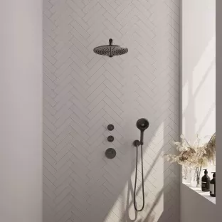 Brauer Gunmetal Carving Thermostatic Built-in Shower Set - Overhead shower 30 cm - Straight wall arm - Round hand shower - Wall connection - Brushed gunmetal PVD