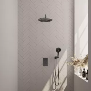 Brauer Gunmetal Edition built-in set with 3-way thermostat - main shower 30 cm - curved wall arm - round hand shower - wall connection - brushed gunmetal pvd