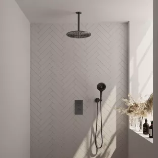 Brauer Gunmetal Edition built-in set with 3-way thermostat - main shower 30 cm - ceiling arm - round hand shower - wall connection - brushed gunmetal pvd