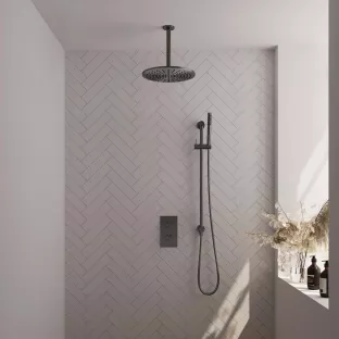 Brauer Gunmetal Edition built-in set with 3-way thermostat - overhead shower 30 cm - ceiling arm - rod hand shower - sliding bar with connection bend - brushed gunmetal pvd