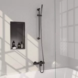 Brauer Gunmetal Edition Surface-mounted Bath shower thermostat tap - sliding bar - rod hand shower - shower hose - gunmetal brushed PVD