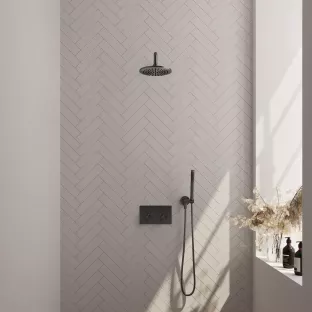 Brauer Gunmetal Edition thermostatic built-in rain shower set - push buttons - main shower 20 cm - curved wall arm - rod hand shower - wall connection - brushed gunmetal pvd