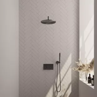 Brauer Gunmetal Edition thermostatic built-in rain shower set - push buttons - main shower 30 cm - curved wall arm - rod hand shower - wall connection - brushed gunmetal pvd