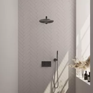 Brauer Gunmetal Edition thermostatic built-in rain shower set - push buttons - main shower 30 cm - straight wall arm - rod hand shower - wall connection - brushed gunmetal pvd