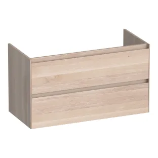 Brauer Inspire washbasin cabinet - 100x46x55 cm - 2 drawers without handles - 1 siphon recess - continuous slats - Solid oak white