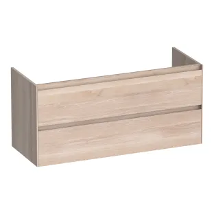 Brauer Inspire washbasin cabinet - 120x46x55 cm - 2 drawers without handles - 1 siphon recess - continuous slats - Solid oak white