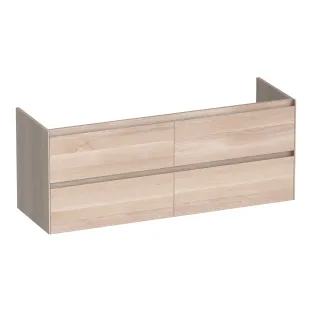Brauer Inspire washbasin cabinet - 140x46x55 cm - 4 drawers without handles - 2 siphon cut-outs - continuous slats - Solid oak white