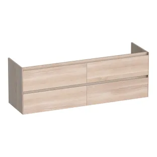 Brauer Inspire washbasin cabinet - 160x46x55 cm - 4 drawers without handles - 2 siphon cut-outs - continuous slats - Solid oak white