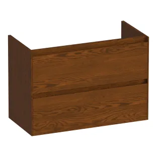Brauer Inspire washbasin cabinet shallow - 80x39x55 cm - 2 drawers without handles - 1 siphon recess - continuous slats - Solid oak brown