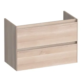 Brauer Inspire washbasin cabinet shallow - 80x39x55 cm - 2 drawers without handles - 1 siphon recess - continuous slats - Solid oak white