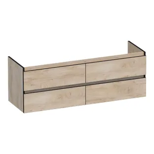 Brauer Joy Edge wastafelonderkast - 140x46x50 cm - 4 laden greeploos - 2 sifonuitsparingen - MFC - Forest Wheat