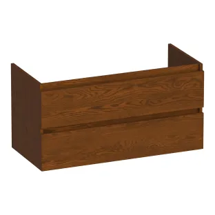 Brauer Joy washbasin cabinet - 100x46x50 cm - 2 handleless drawers - 1 siphon recess - continuous slats - Solid oak brown