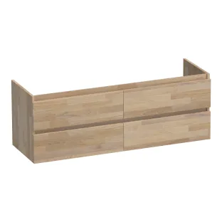 Brauer Joy washbasin cabinet - 140x46x50 cm - 4 drawers without handles - 2 siphon cut-outs - Finger joint oak gray