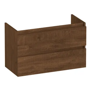 Brauer Joy Wavy wastafelonderkast ondiep - 80x39x50 cm - 2 laden greeploos - 1 sifonuitsparing - MFC - Forest Cacao