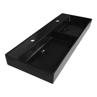Brauer Lunar washbasin - ceramic - 120x46 cm - 2 basins - 2 tap holes - Matt black