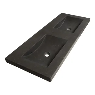 Brauer Magma washbasin - natural stone - 120x46 cm - 2 sinks - 0 tap holes - Anthracite