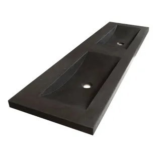 Brauer Magma washbasin - natural stone - 160x46 cm - 2 sinks - 0 tap holes - Anthracite