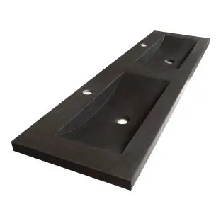 Brauer Magma washbasin - natural stone - 160x46 cm - 2 sinks - 2 tap holes - Anthracite