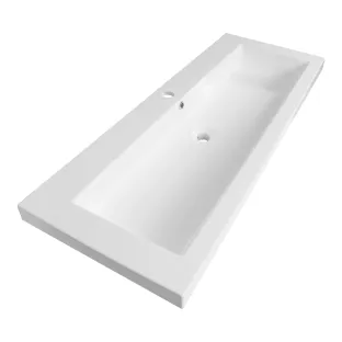Brauer Solar Medium washbasin - mineral marble - 120x46 cm - 1 sinks - 1 tap holes - Gloss white