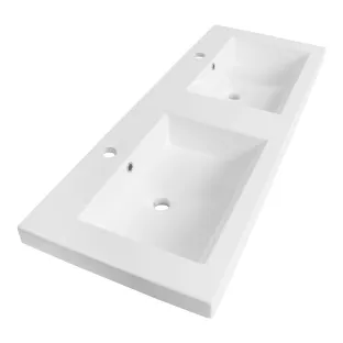 Brauer Solar Medium washbasin - mineral marble - 120x46 cm - 2 basins - 2 tap holes - Gloss white