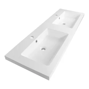 Brauer Solar Medium washbasin - mineral marble - 140x46 cm - 2 basins - 2 tap holes - Gloss white