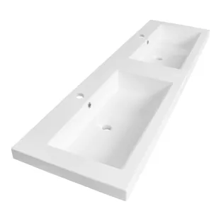 Brauer Solar Medium washbasin - mineral marble - 160x46 cm - 2 basins - 2 tap holes - Gloss white